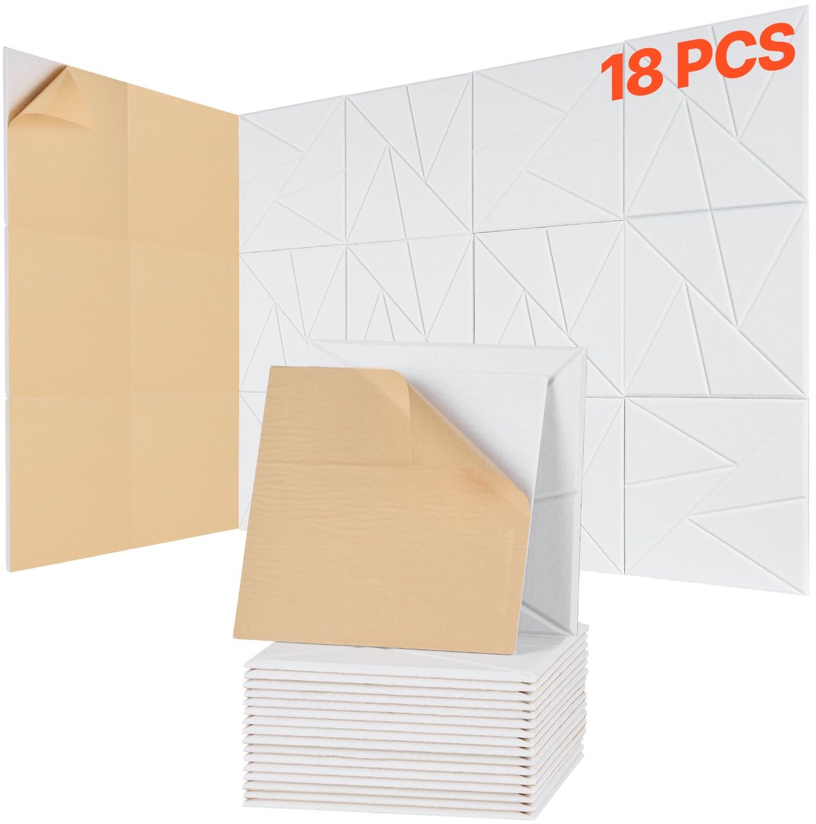 Akoestische Panelen - Polyestervezel Wandpanelen - Zelfklevend - Geluidsabsorberend - Geluidsisolatie - Afmeting 30 x 30 x 1 cm - Set van 18 - Wit