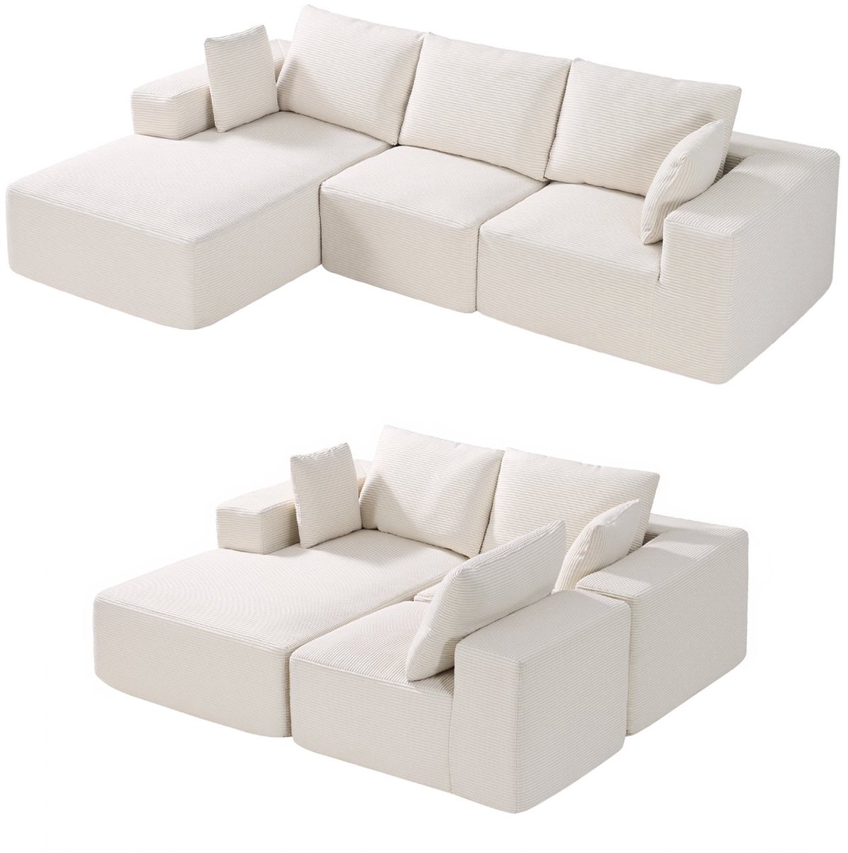 Modulaire Hoekbank - L-vormig - Ribfluweel Corduroy Bekleding - Veerkrachtig Schuim - Incl