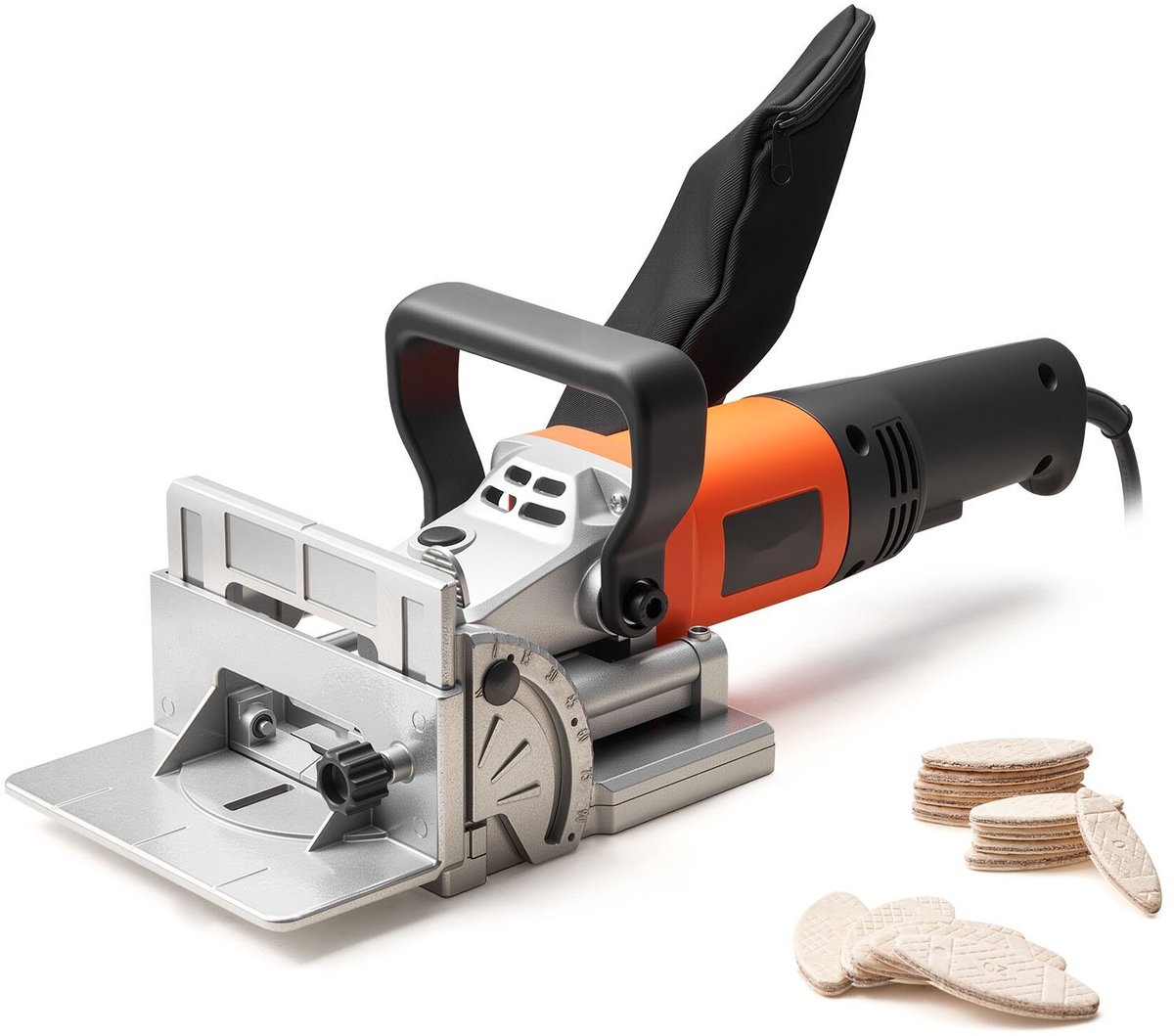 Lamellenfrees - Biscuitfrees - Vermogen 760 W - Toerental 11.600 tpm - Verstelbare Hoek en Diepte - Positioneringsinkeping 45° - Hardmetalen Zaagblad - Stofzak