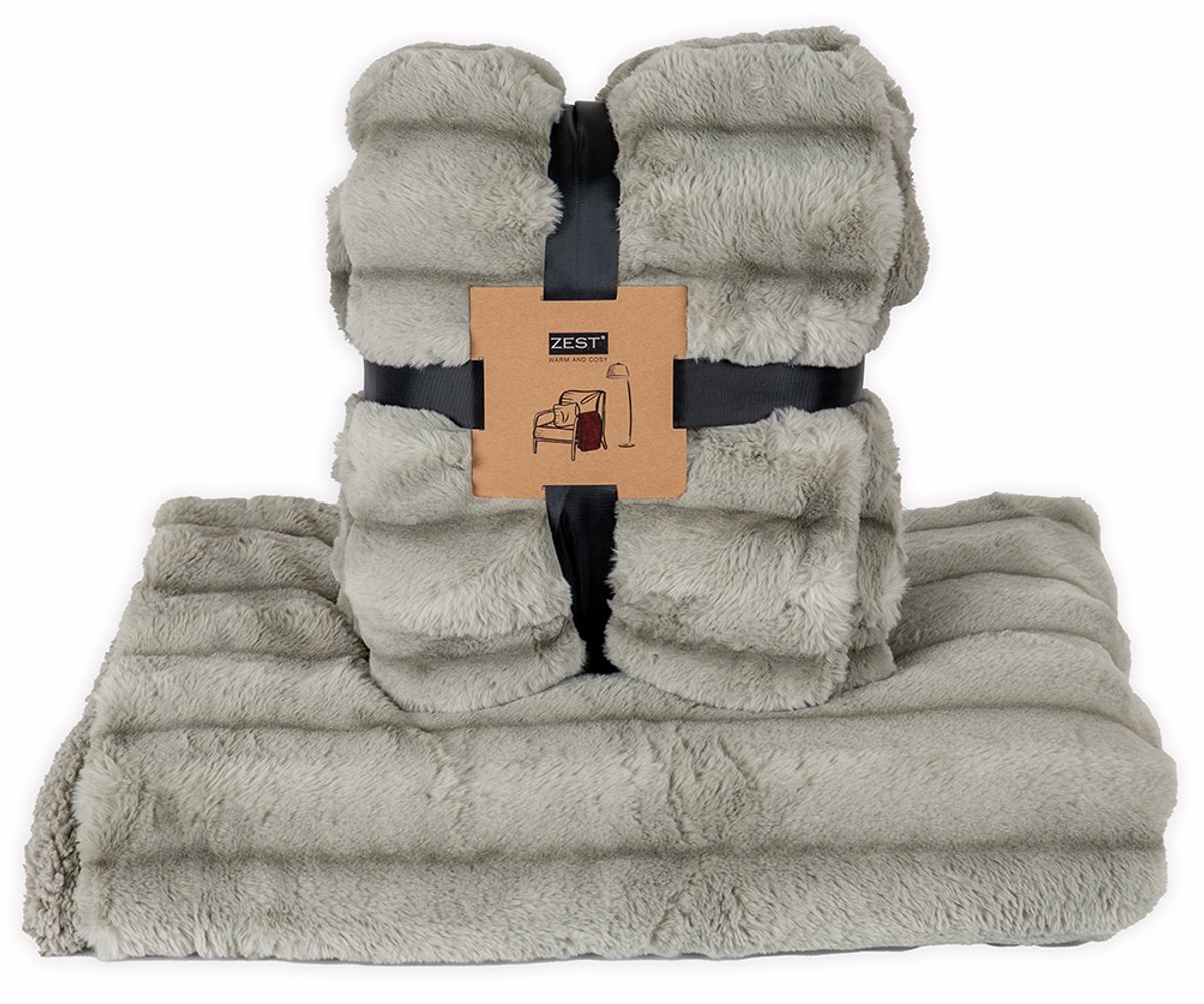 Zest – Luxe Fleece Deken – Plaid Wave Taupe – Ultra Zacht Fluweel – Teddy Vacht Binnenzijde – Dubbele Voering – 170×130 cm – Bank & Sofa Deken – Warm, Zacht & Stijlvol