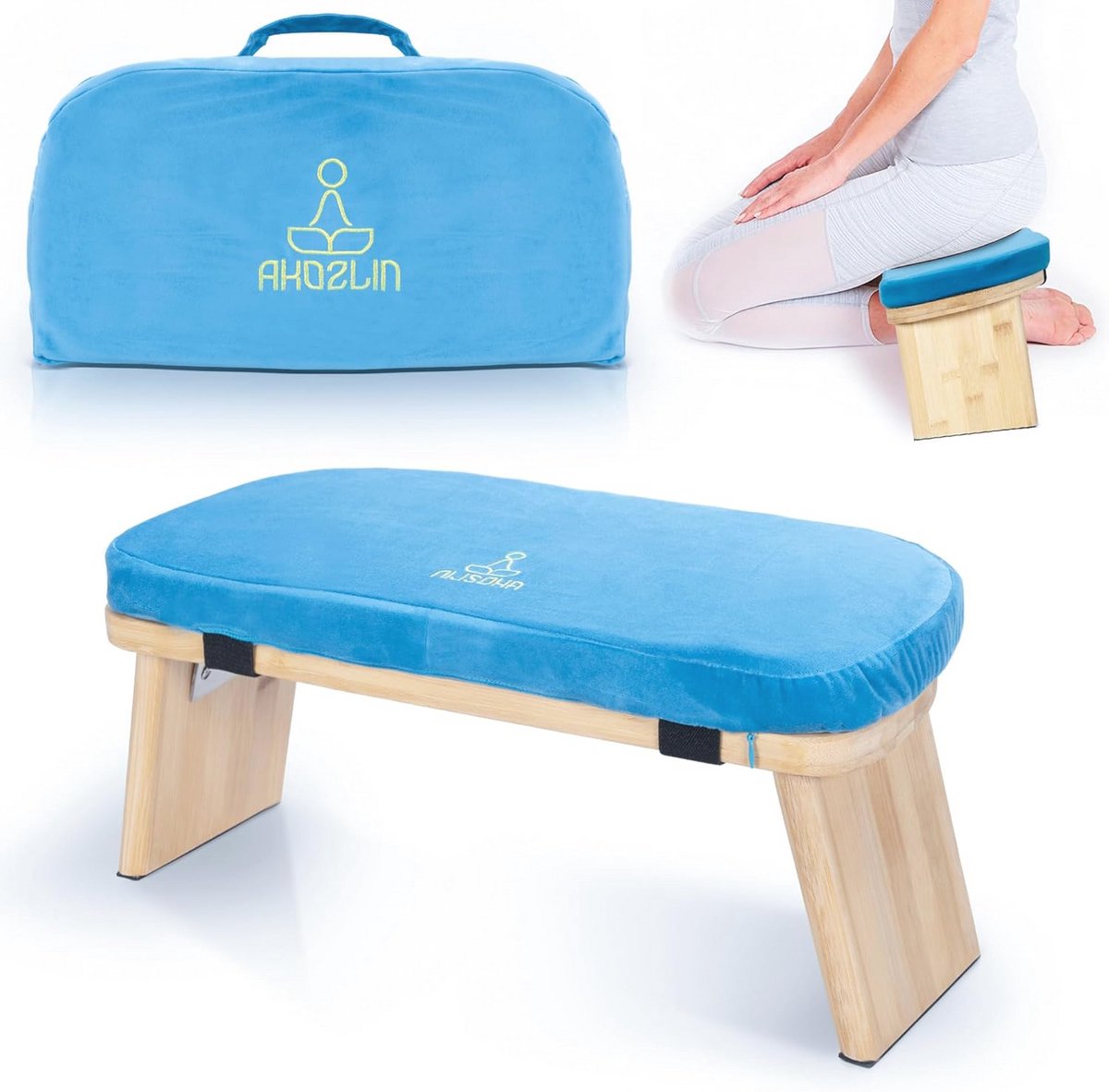 Inklapbare Ergonomische Meditatiebank van Bamboe met Kussen - Draagbare Meditatiestoel voor Yogapraktijken