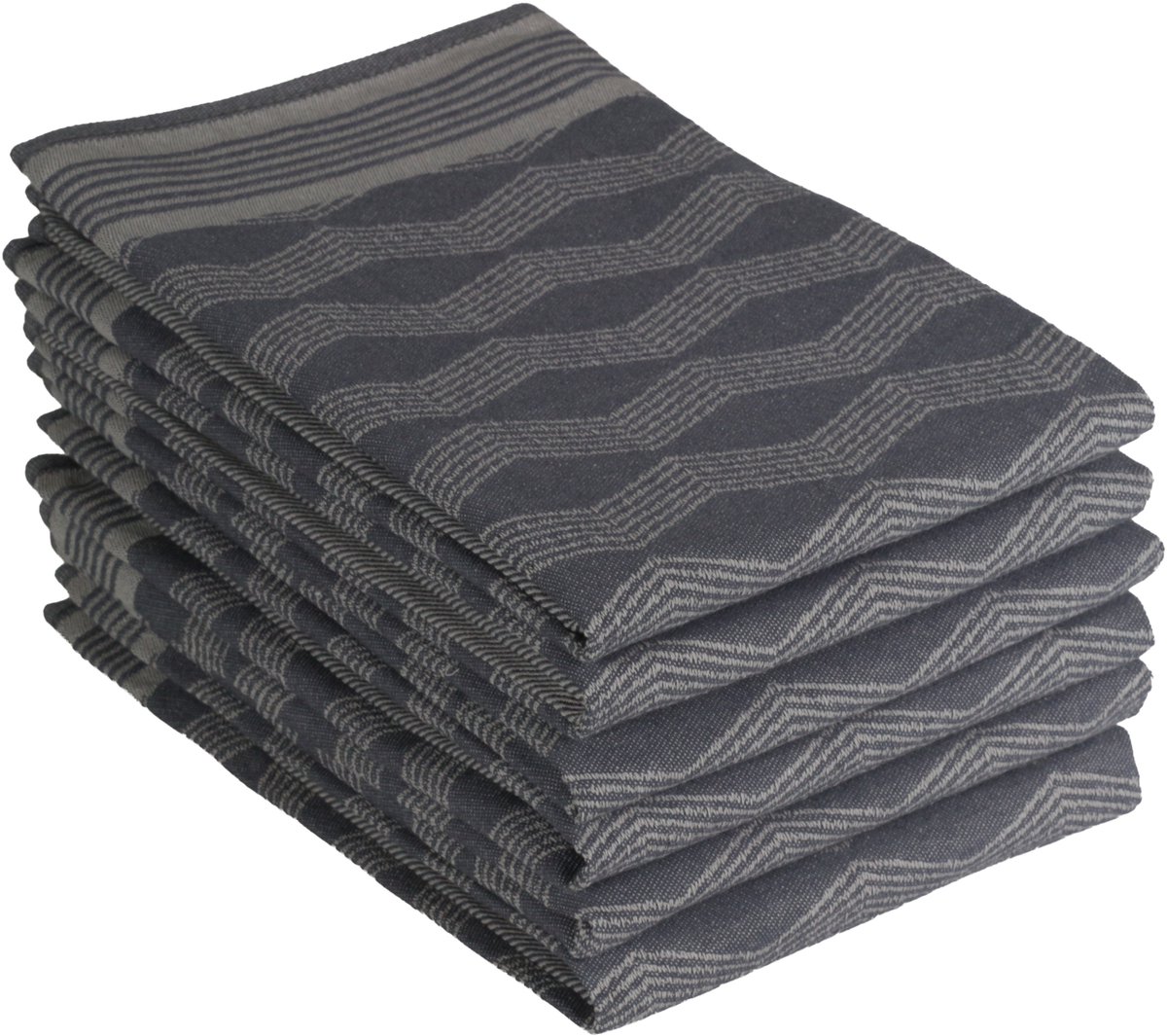 DoubleDry Luxe Theedoeken Set - 6 Stuks - 50x70 cm - 100% Katoen - Hoge Absorptie & Duurzaam - Graphic, Grijs