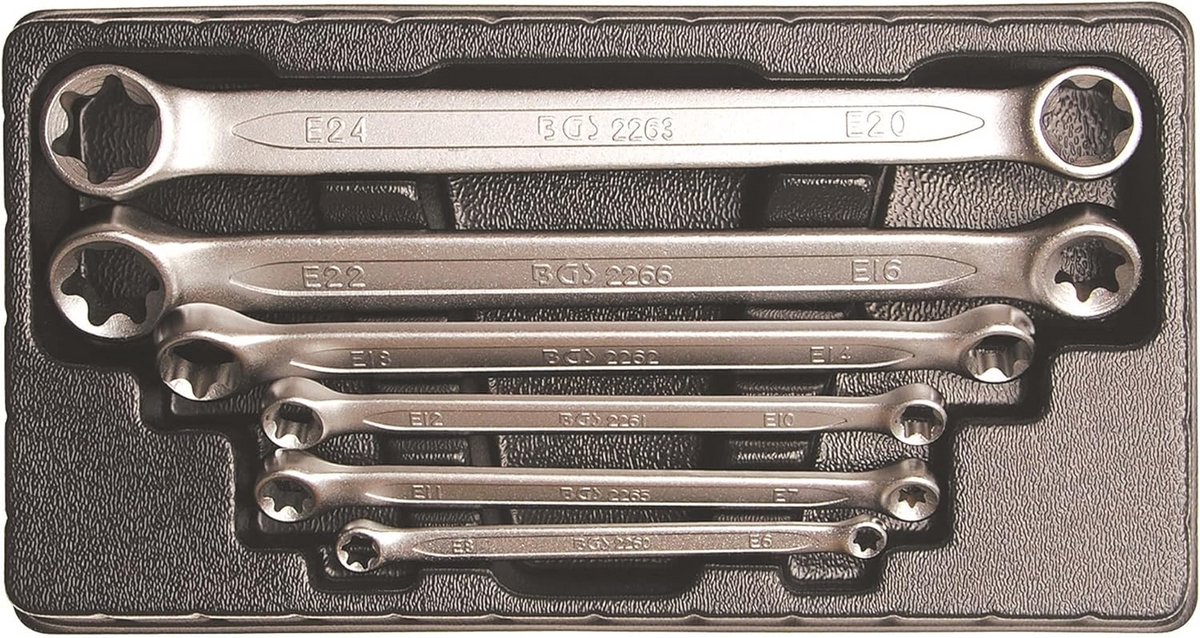 Ringsleutelset met E-profiel koppen | 6-delig | Vlak | E6 x E8 - E20 x E24