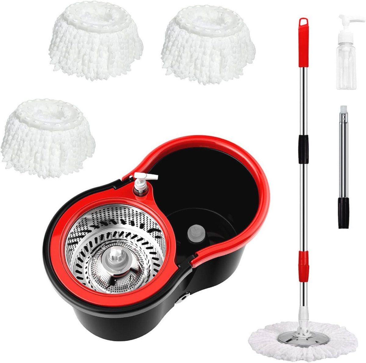 360° Microvezel Mop en Emmer Set met Dubbele Dweilkoppen en Telescopisch Handvat