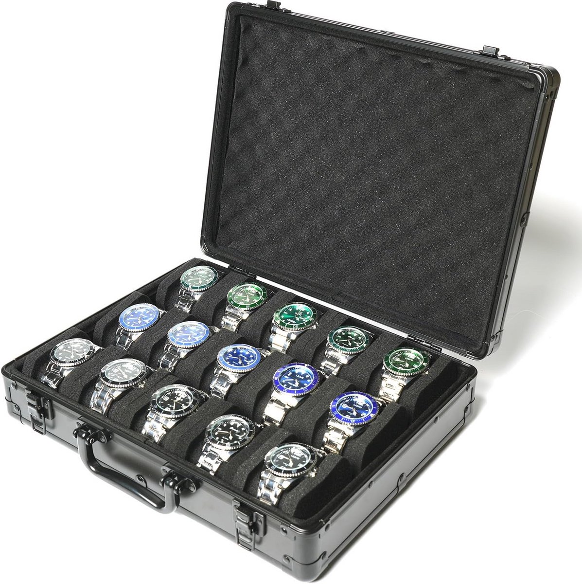 Horloge Organizer met 15 Sleuven - Aluminium Opbergdoos voor Reizen en Thuis