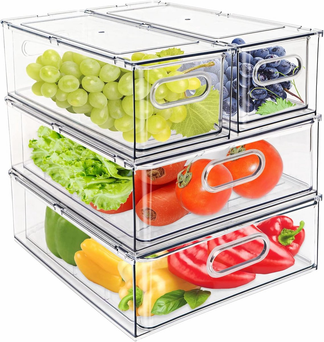 Stapelsysteem Koelkast Organizer - 4 Stuks Duidelijke Opbergdozen voor Groenten en Fruit