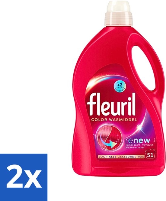 2 x Fleuril - Wasmiddel - Renew Kleur Vloeibaar Wasmiddel - Gekleurde Was - 51 wasbeurten - Wasmiddel - Kleurwas - Wasverzorging - Kleurherstel - Wasformule