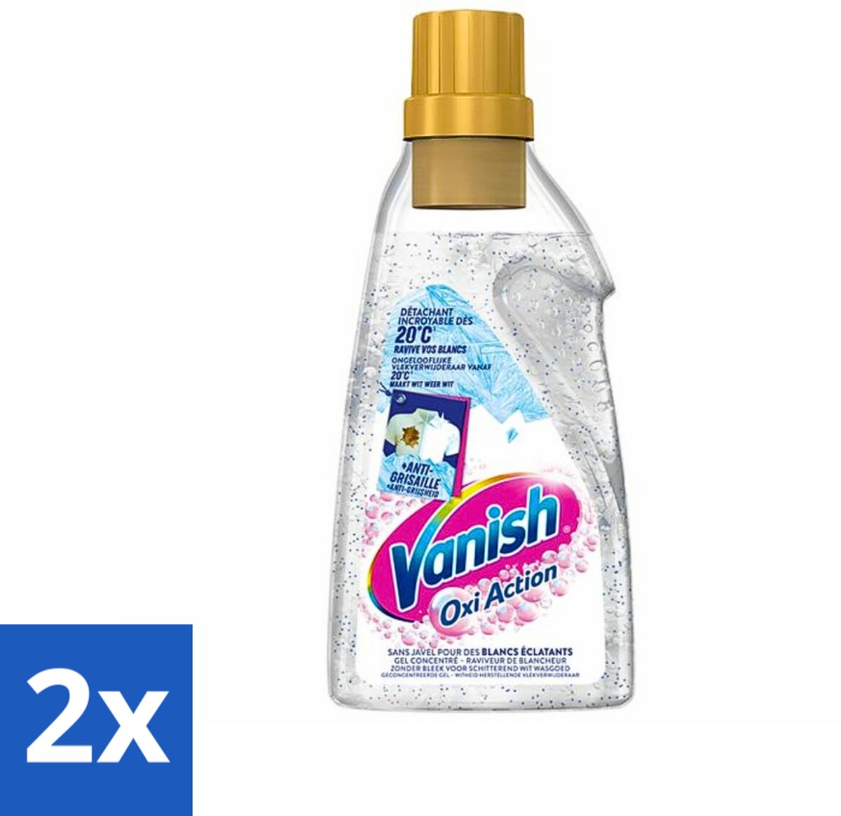 2 x Vanish - Vlekverwijderaar - Oxi Action Booster Gel Whitening - Voor Witte Was - 750 ml - Witte Was - Vlekkenverwijderaar - Witwas - Vlekken Verwijderen - Wasmiddel