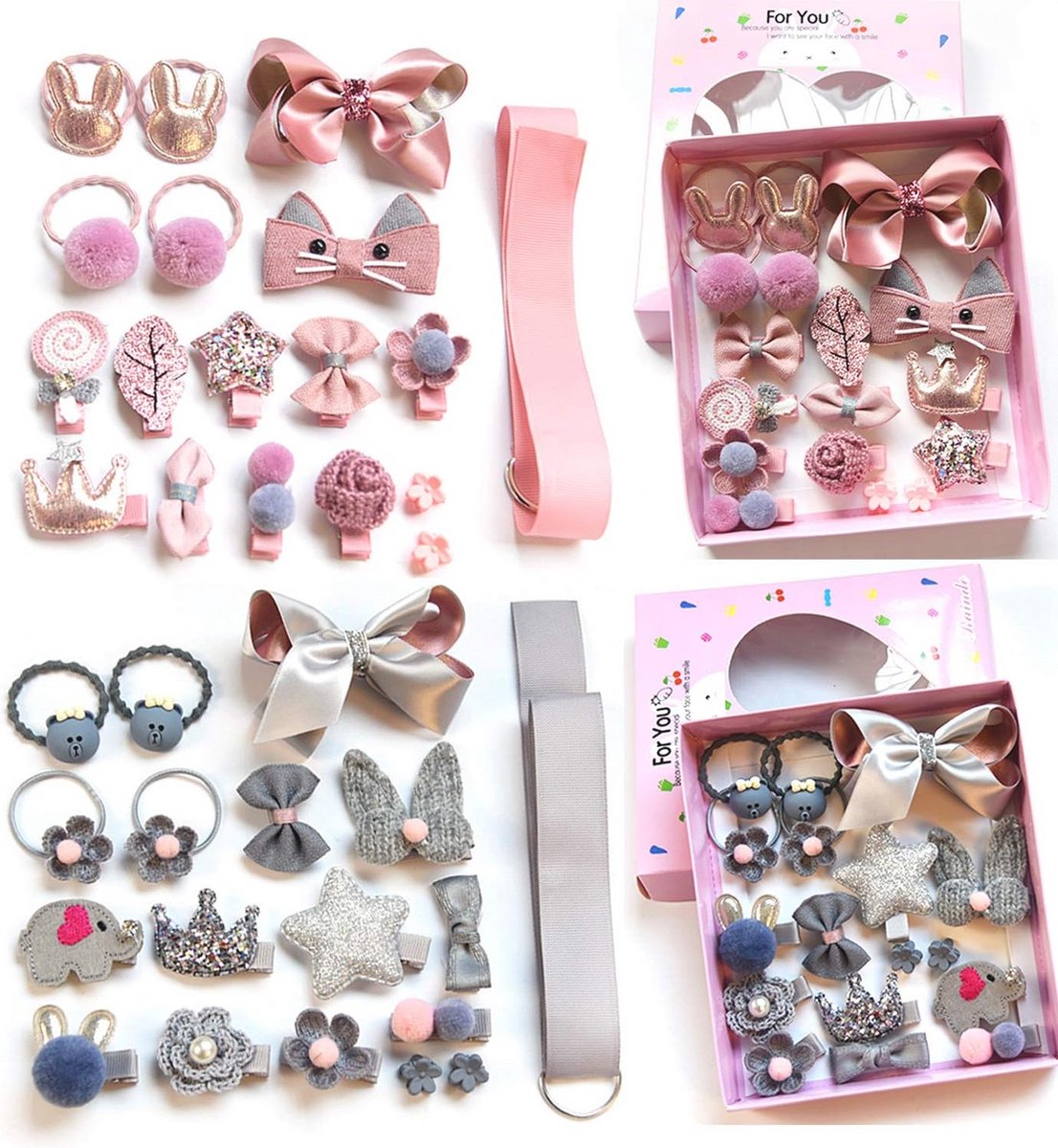 Haaraccessoires set voor meisjes - 36 stuks met mooie haarspelden en elastiekjes