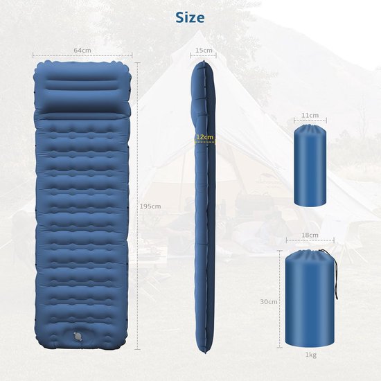 Comfortabele Extra Dikke Opblaasbare Slaapmat voor Camping - Ingebouwde Voetpomp, Compact en Licht van Merkloos — afbeelding 4