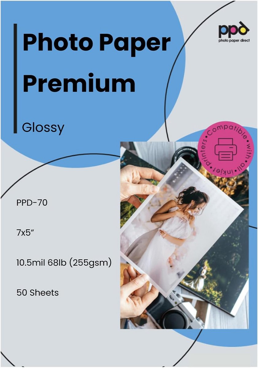 100 vellen 7x5" (ca 13x18cm) Premium Glanzend Fotopapier voor Inkjetprinters