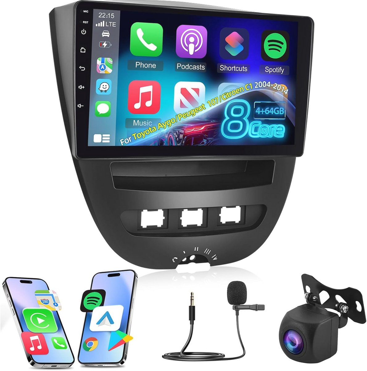 Android Auto 10.1 inch Car Radio met WiFi en GPS voor Toyota Aygo/Peugeot 107/Citroen C1