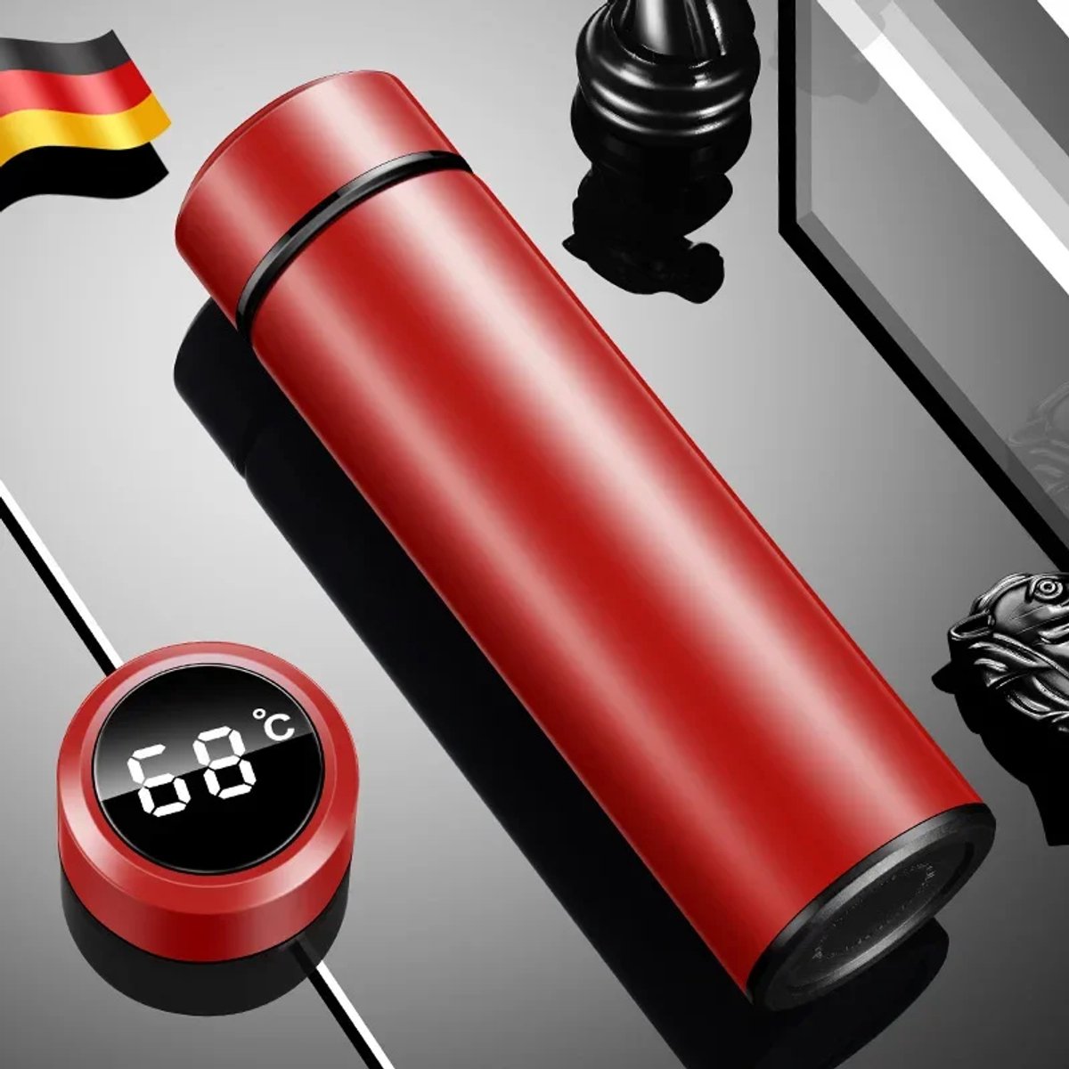Thermos Smart Serie - Thermosbeker met Temperatuurdisplay - RVS - Felrood - 500 ml Inhoud