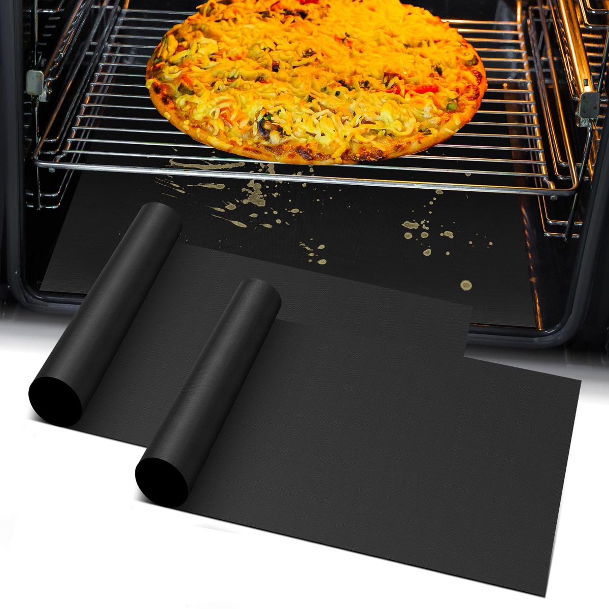 2 pack ovenvoeringen voor de bodem - 13 x 16 inch herbruikbare antiaanbak ovenvoeringen voor de bodem van een elektrische oven, hittebestendige beschermer voor buitenfornuizen in gasovens, gemakkelijk schoon te maken, fornuisvoeringen