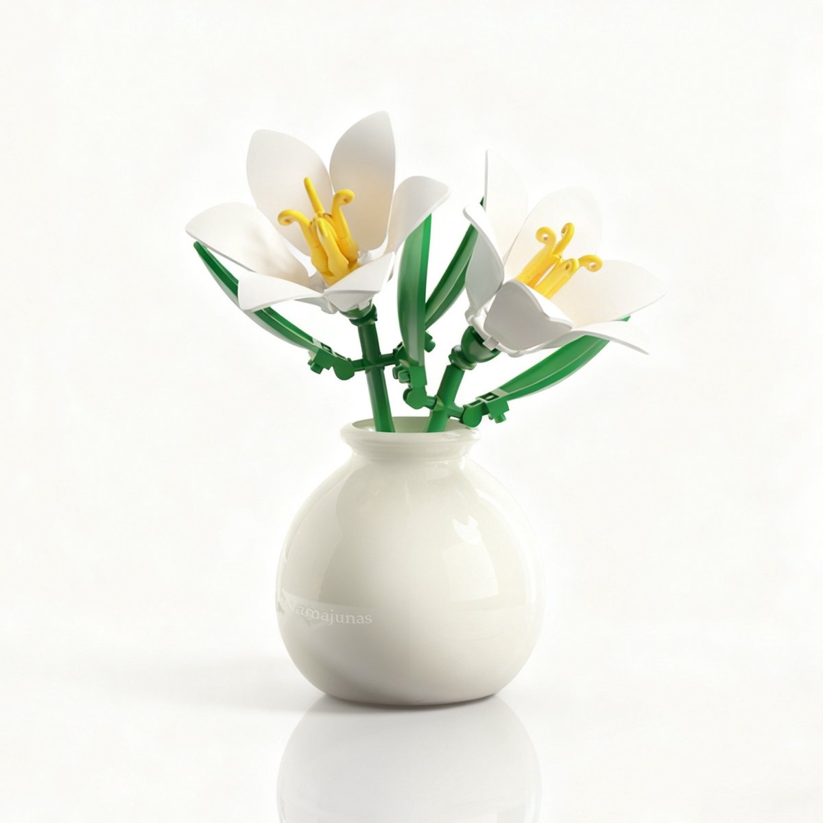 Namajunas - Mini Kunstbloemen Boeket - Bloemenboeket in Vaas - Bouwpakketten volwassenen - Botanical Flowers Collection - Botanical Bloemen - Bouwsets - Niet geschikt voor LEGO - Witte Lelie - Decoratie voor Huis, Cadeau, Pasen, Moederdag
