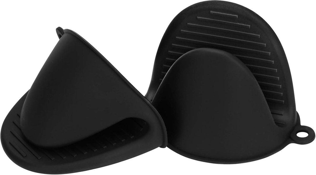 Oneay 1 paar - Siliconen ovenhandschoenen, kleine hittebestendige keukenhandschoenen, airfryerhandschoenen, mini-panhandschoen met grip, geschikt voor koken en bakken (zwart)