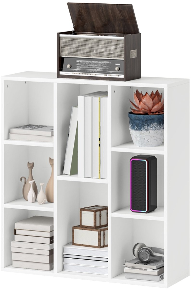 Clruro Boekenkast - 8-Laags Staand Opbergrek voor Woonkamer, Slaapkamer en Keuken - MDF - Wit