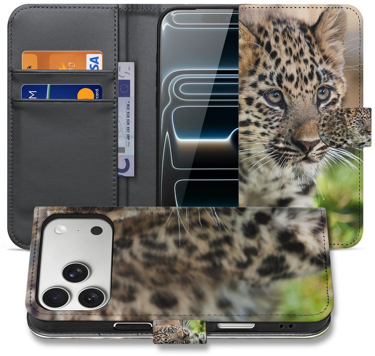 Apple iPhone 17 Pro Max Bookcase Hoesje Met Pasjes Baby Luipaard