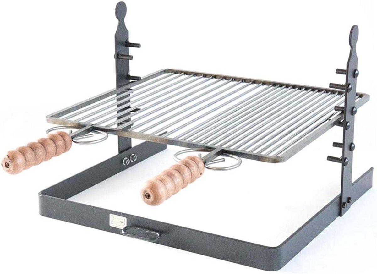 Verstelbare Grillpan met Houten Handgrepen - 40 x 37 cm, Smeedijzer