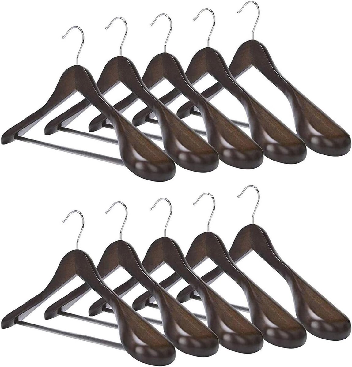 Kleerhangers Set van 10 van Massief Hout met Antislip en 360° Draaibare Haak
