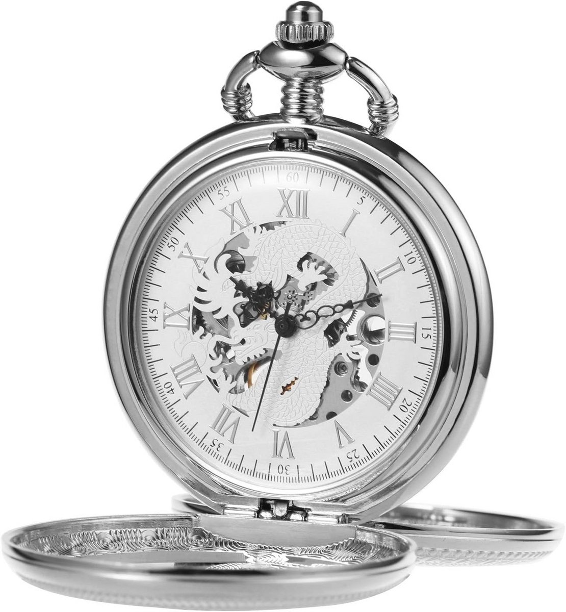 Antiek Mechanisch Zakhorloge met Skeleton Wijzerplaat en Ketting