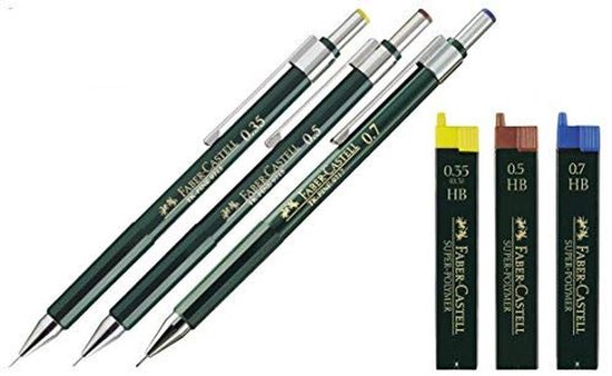 Four Candies Set van 3 vulpotloden met 0,9 mm punt, 360 vullingen, 12 gum, metalen stiftpotloden in etui voor school, schrijven, schetsen, tekenen