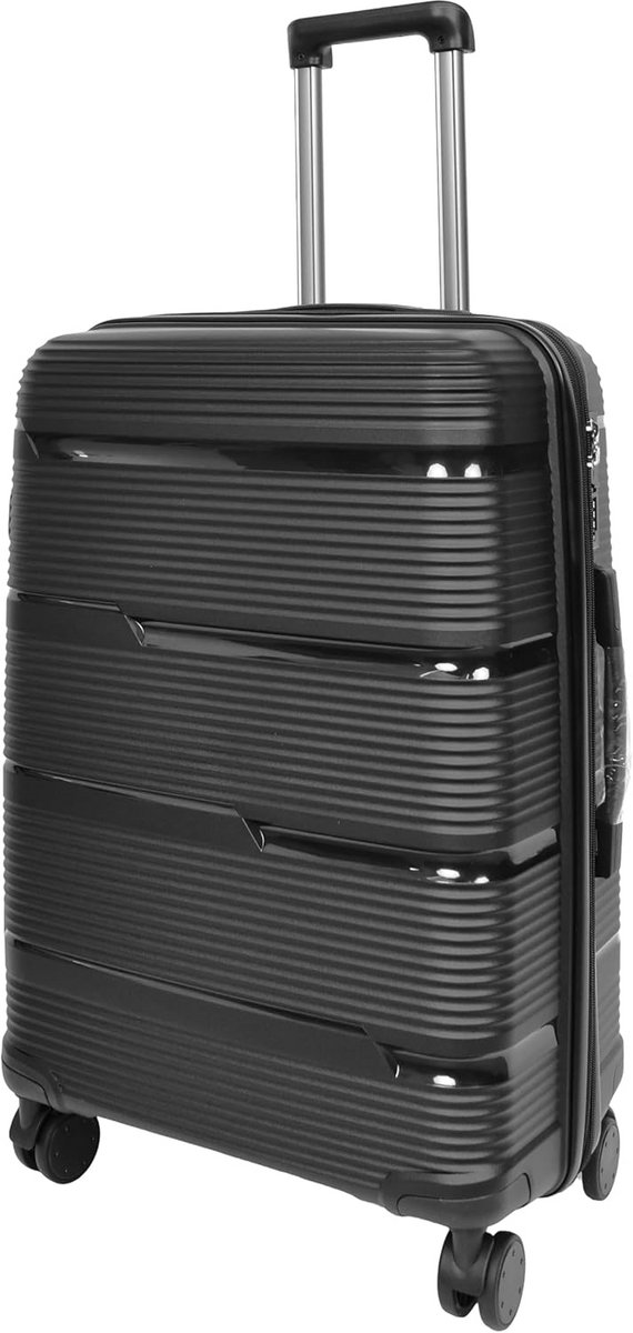 Vier Wiel Koffer Hard Shell Bagage - M, Zwart, Uitbreidbare Hardside Koffer met Spinner Wielen