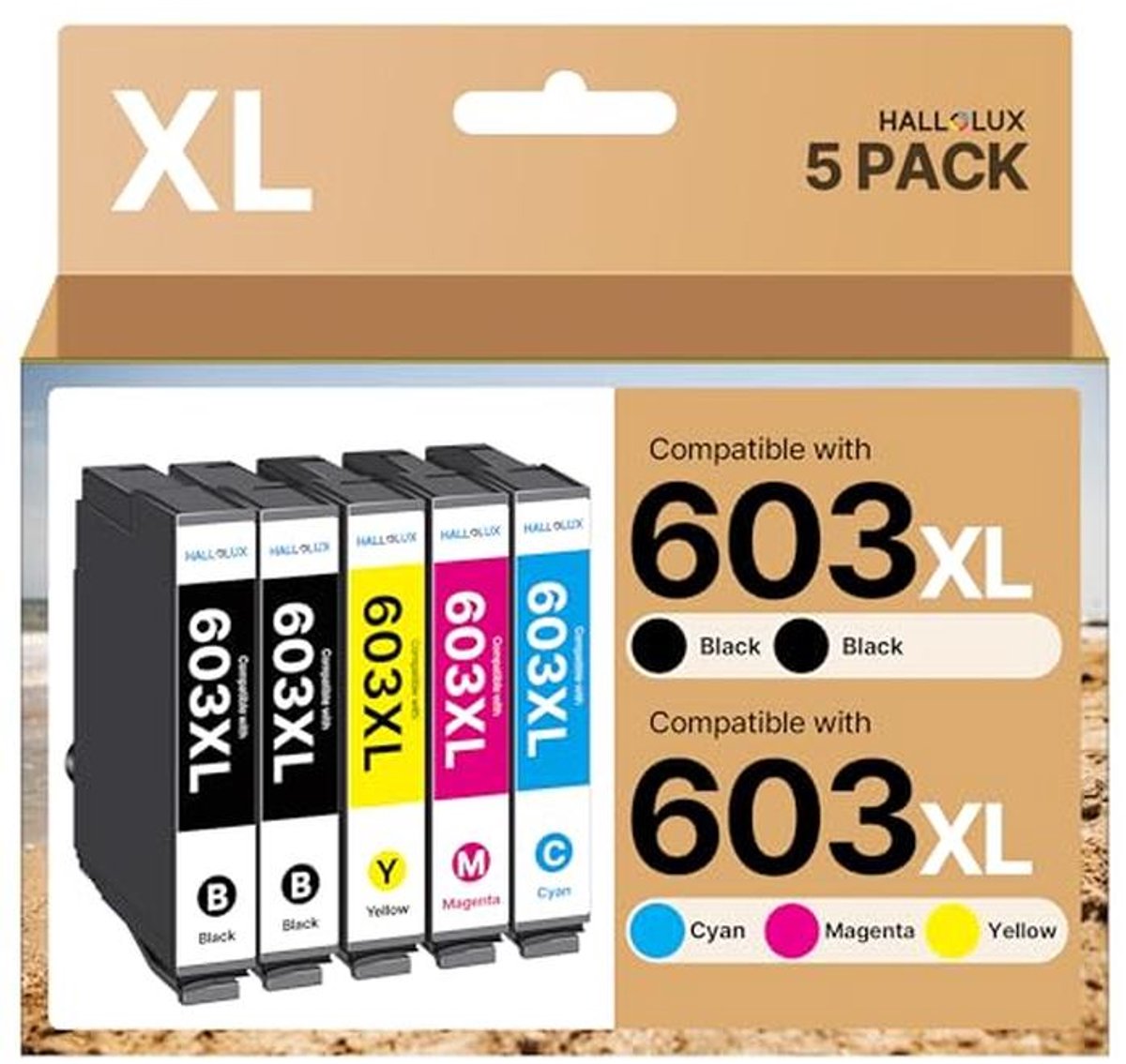 Compatibele Inktcartridges 603XL Multipack voor XP-2100, XP-3100, XP-4100 en Workforce Printers (Zwart, Cyaan, Magenta, Geel, 5-Pack)