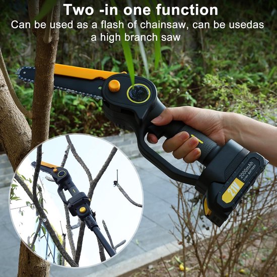 2-in-1 Mini Kettingzaag - Borstelloze Elektrische Accu Zaag met 21V Li-Ion Accu voor Bomen Snoeien van Merkloos	 — afbeelding 5