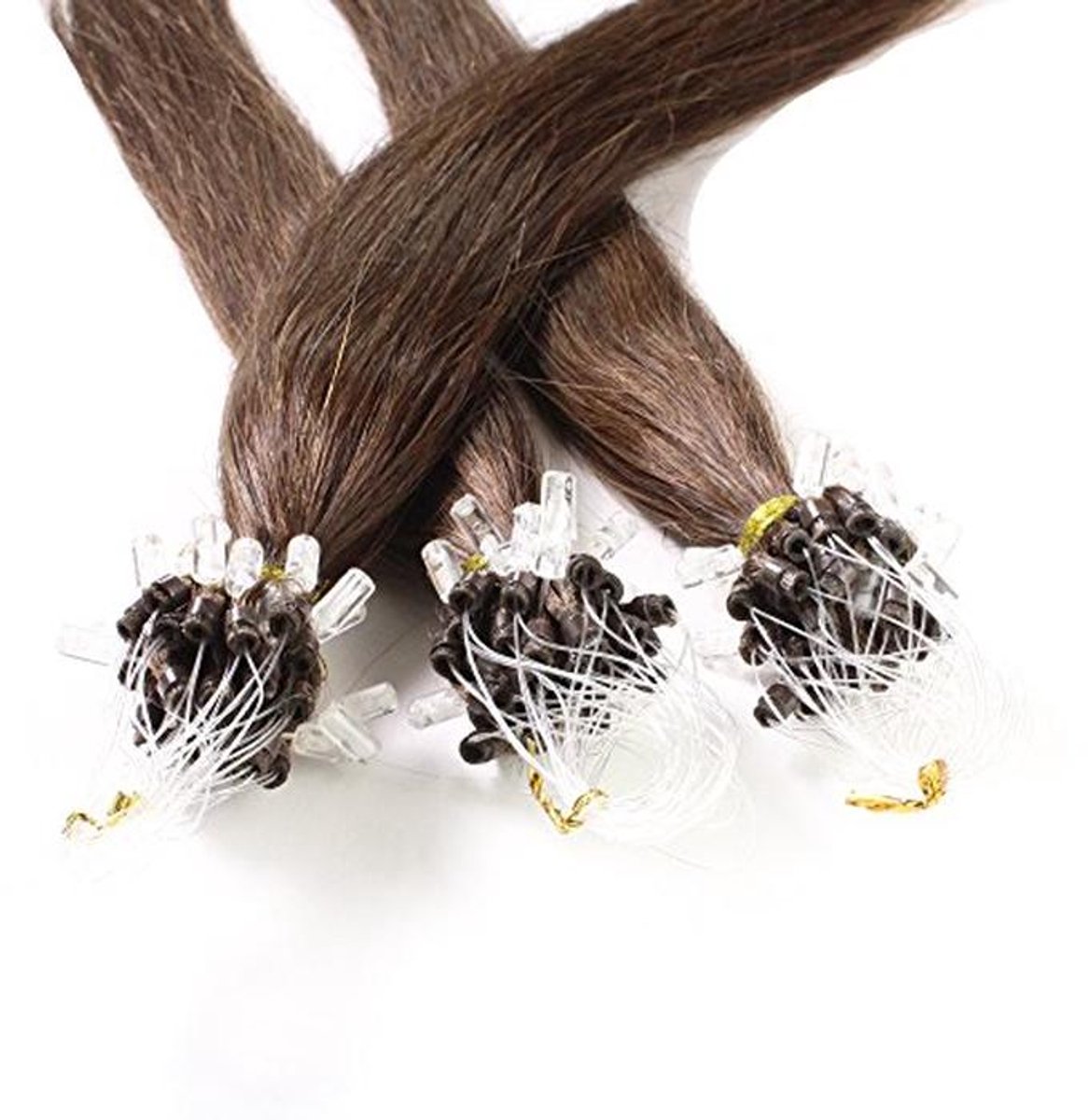 Microring Loop Extensions van Echt Haar – 50 cm, 0,5 g strengen, Kleur 4 Bruin