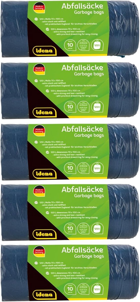 Zwarte Afvalzakken Set - 50 Stuks, 120 Liter, Scheurbestendig en Sterk, Met Trekkoord