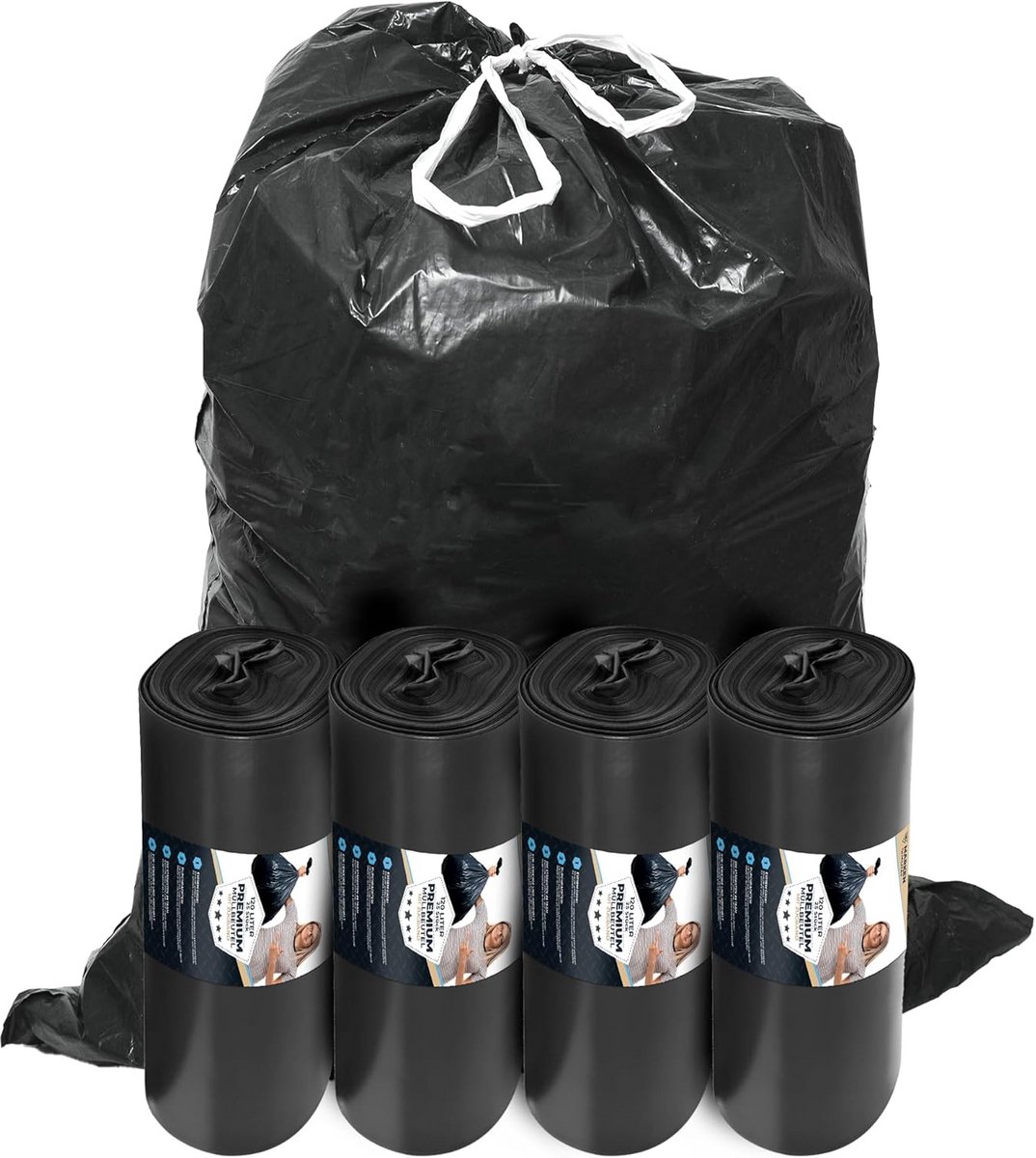 Zwarte afvalzakken 120L met trekband - scheurvast - XXL - sterke vuilniszakken - 40 µ - gerecycled LDPE - grote afvalzak - 120 liter - 100 stuks