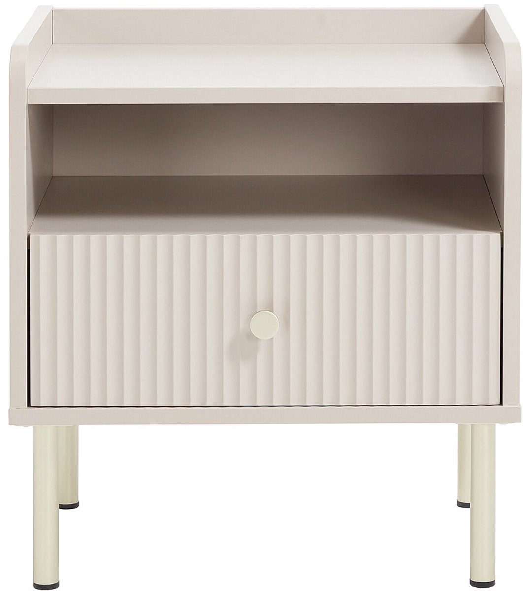 Vente-unique Nachtkastje met 1 lade en 1 nis - Beige en goud - LUNAOR