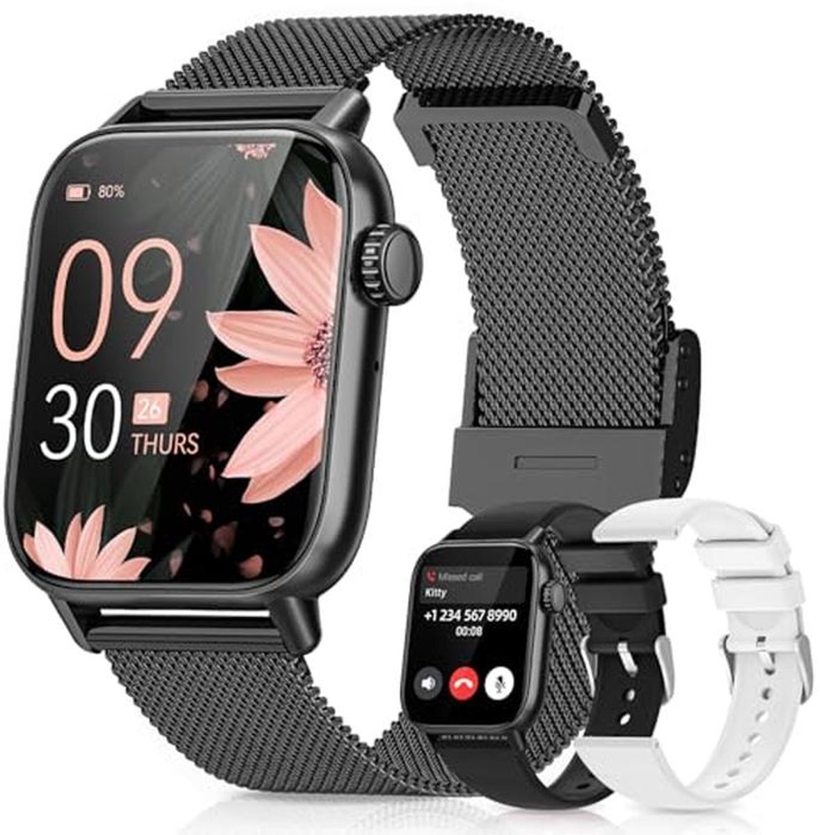 Smartwatch voor heren met AMOLED-display, 5 ATM waterdicht, 120+ sportmodi en telefoonfunctie