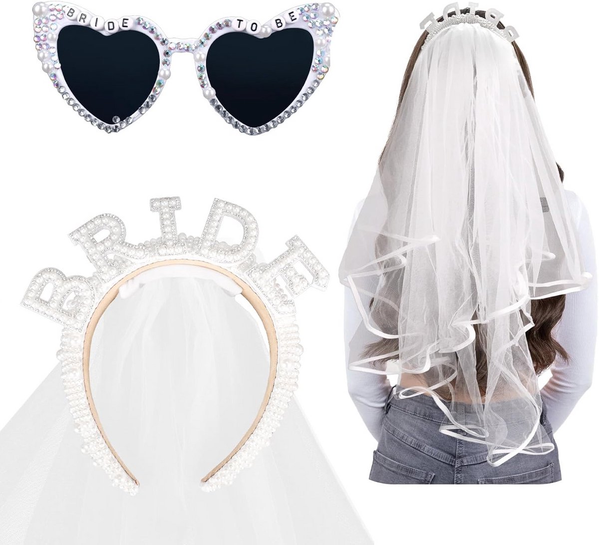 Bruids Hoofdband met Parel en Zonnebril voor Vrijgezellenfeest en Bruiloft Accessoires