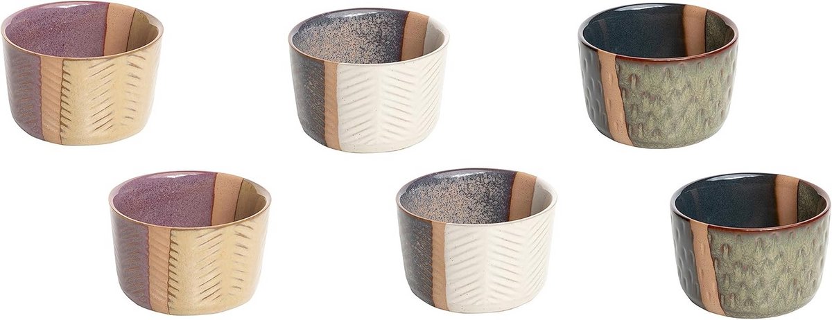 Set van 6 keramische tapas- en snackschalen - industriële stijl, 9 x 9 x 5,5 cm