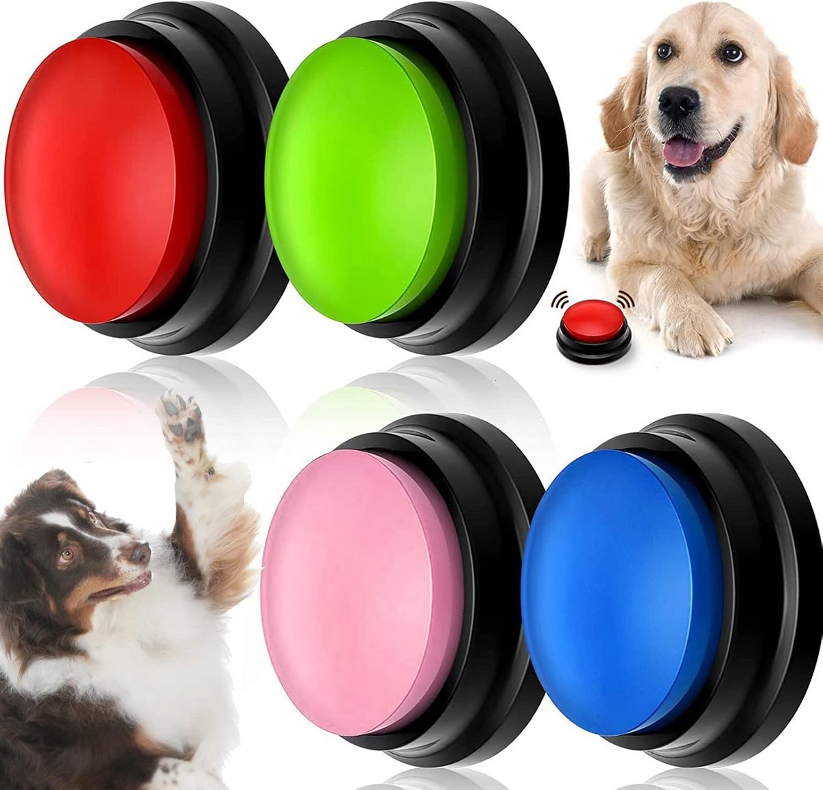 Hondenbel met Opnamefunctie - 4 stuks - 20 sec Opname - Hondentraining & Interactie - Kunststof - Clip - Batterij 3V - 88x42mm