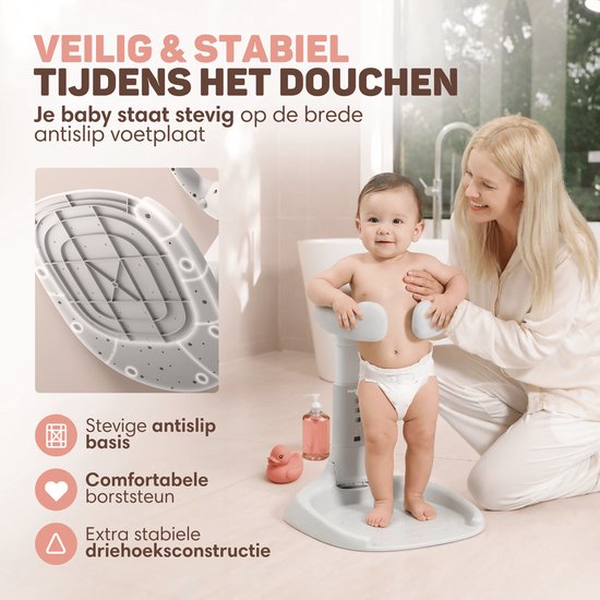 Vulpes Goods® Babycare - Baby Douche Standaard - Verstelbare & Opvouwbare Babybad Stand - Baby Badzitje - Baby Bad Steun - Anti-slip & Anti-knel - met Douchekophouder - Geschikt voor 6-36 Maanden - BPA vrij van Vulpes Goods® — afbeelding 2