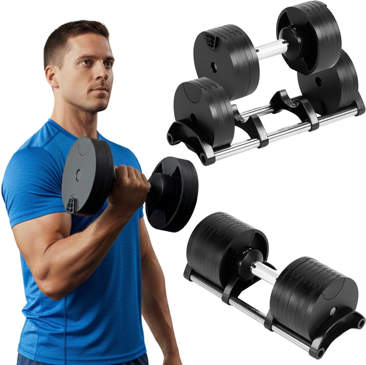 Gymtek® Verstelbare Halter - van 2 tot 32 kg - Halterschijven, Halterstangen voor Thuisgymnastiek, Krachttraining, Fitnessstudio, Workout