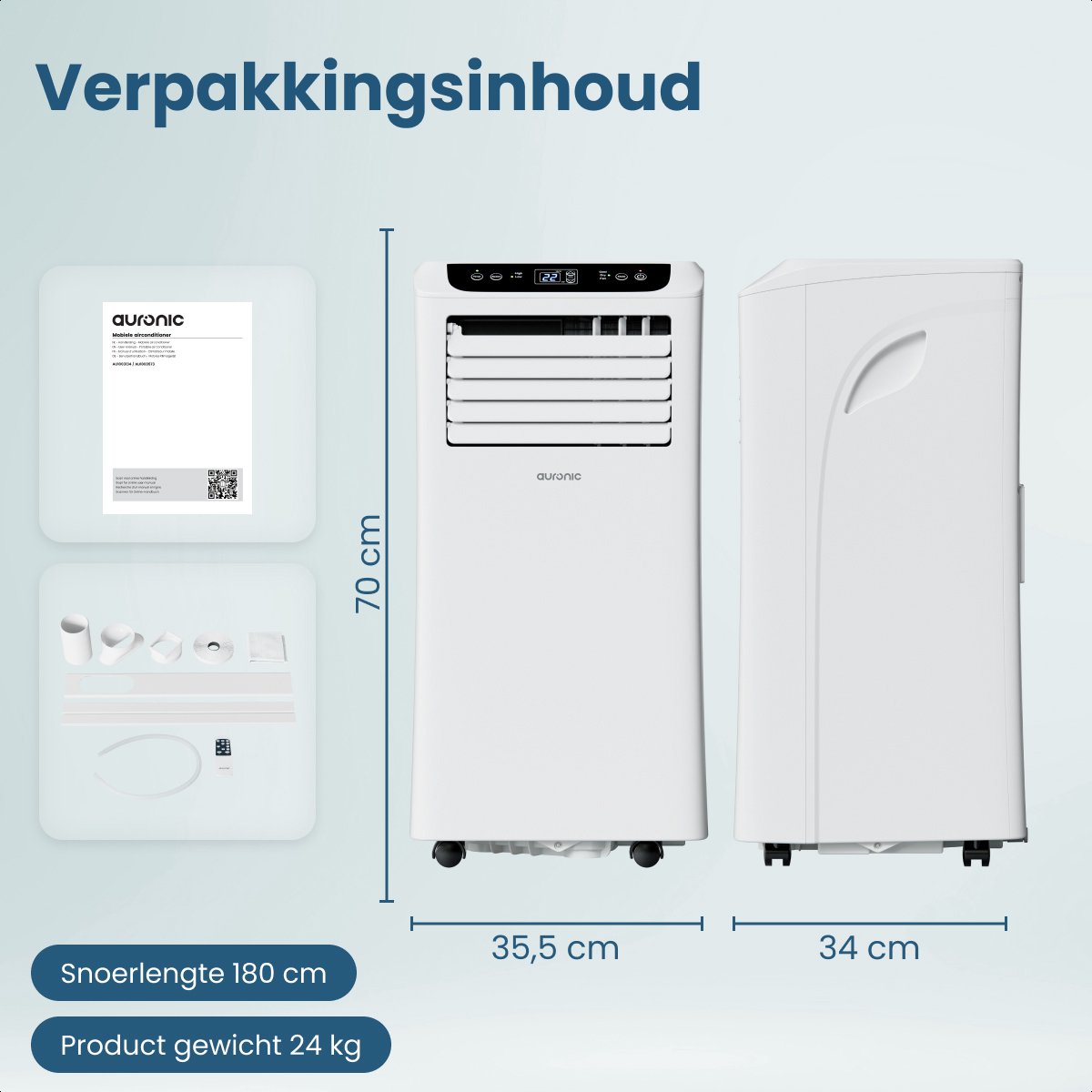 Auronic Mobiele Airco - 10.000 BTU - 4-in-1 - Airconditioning met 2 Raamafdichtingskits - Ventilator - Ontvochtiger - Tot 25m² - Wit — afbeelding 8