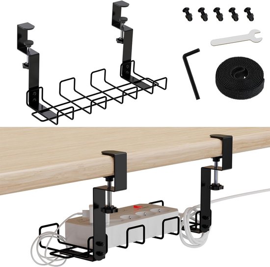 Kabelgoot voor bureau, 30,5 - 55 cm lengte, verstelbaar kabelmanagement, bureau, kabelgoot, klem, gemonteerde bureau-kabelorganizer, zonder boren, voor onder of op tafel, kabelmanagement