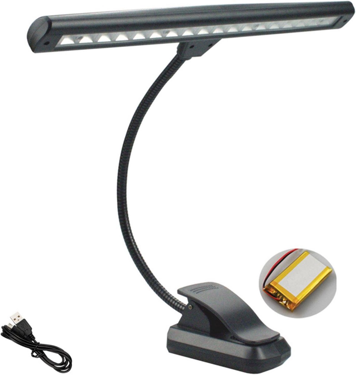 Oplaadbare LED Muziekstandaard Verlichting met Klem - 3 Kleuren & Dimbaar