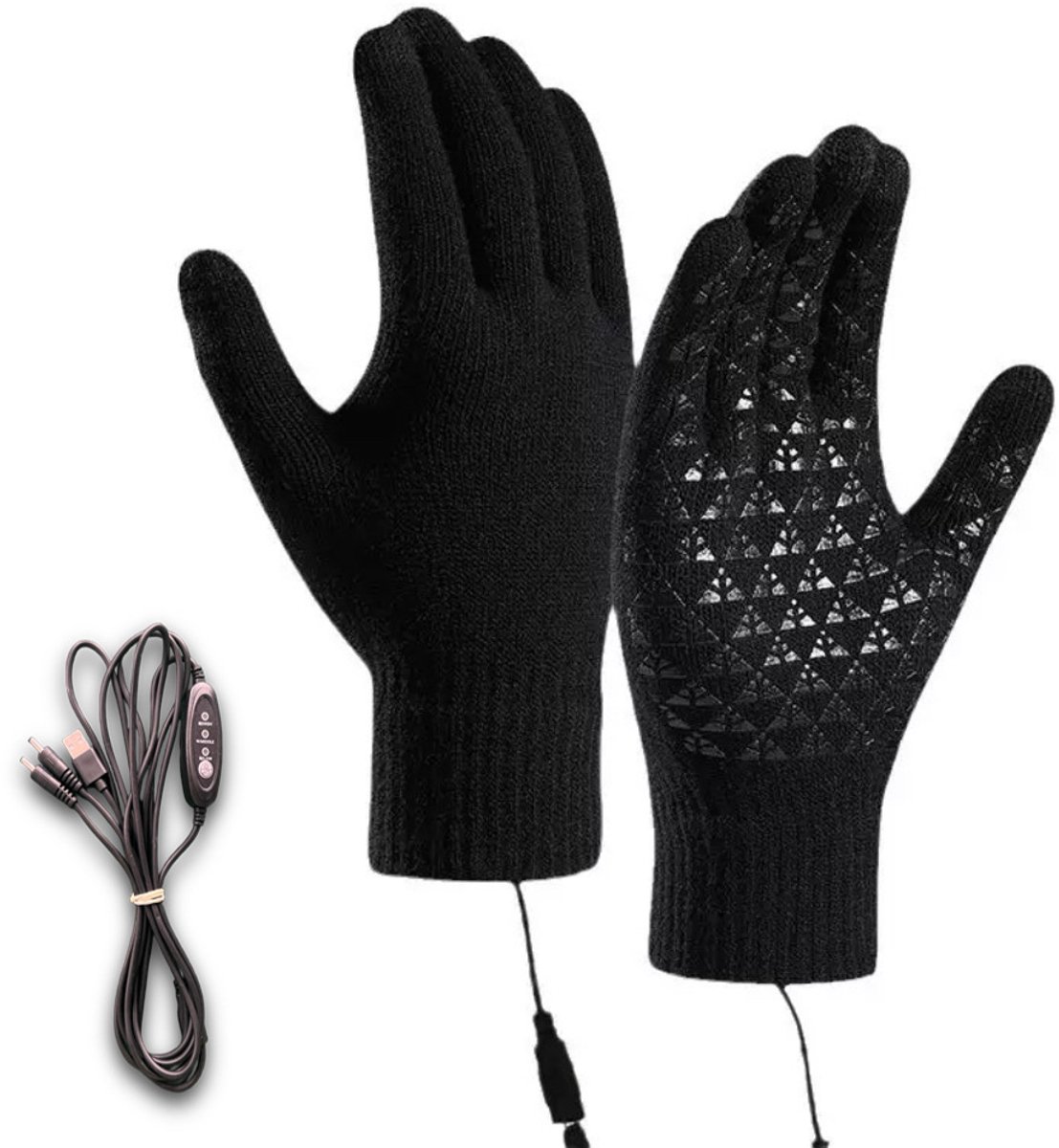 MDUG USB-verwarmde handschoenen - Zwart - Eén maat - Unisex - Warme winterhandschoenen - Gebreide verwarmde handschoenen met touchscreen - Drie instelbare temperatuurstanden - Geschikt voor autorijden, hardlopen, binnen- en buitengebruik