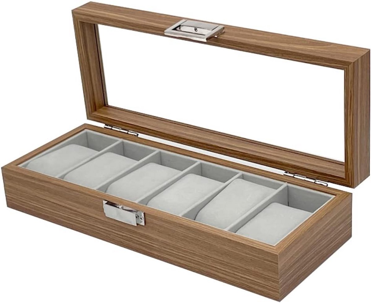 Luxe Houten Horlogedoos voor 6 Polshorloges - Stijlvolle Opbergkoffer en Presentatie