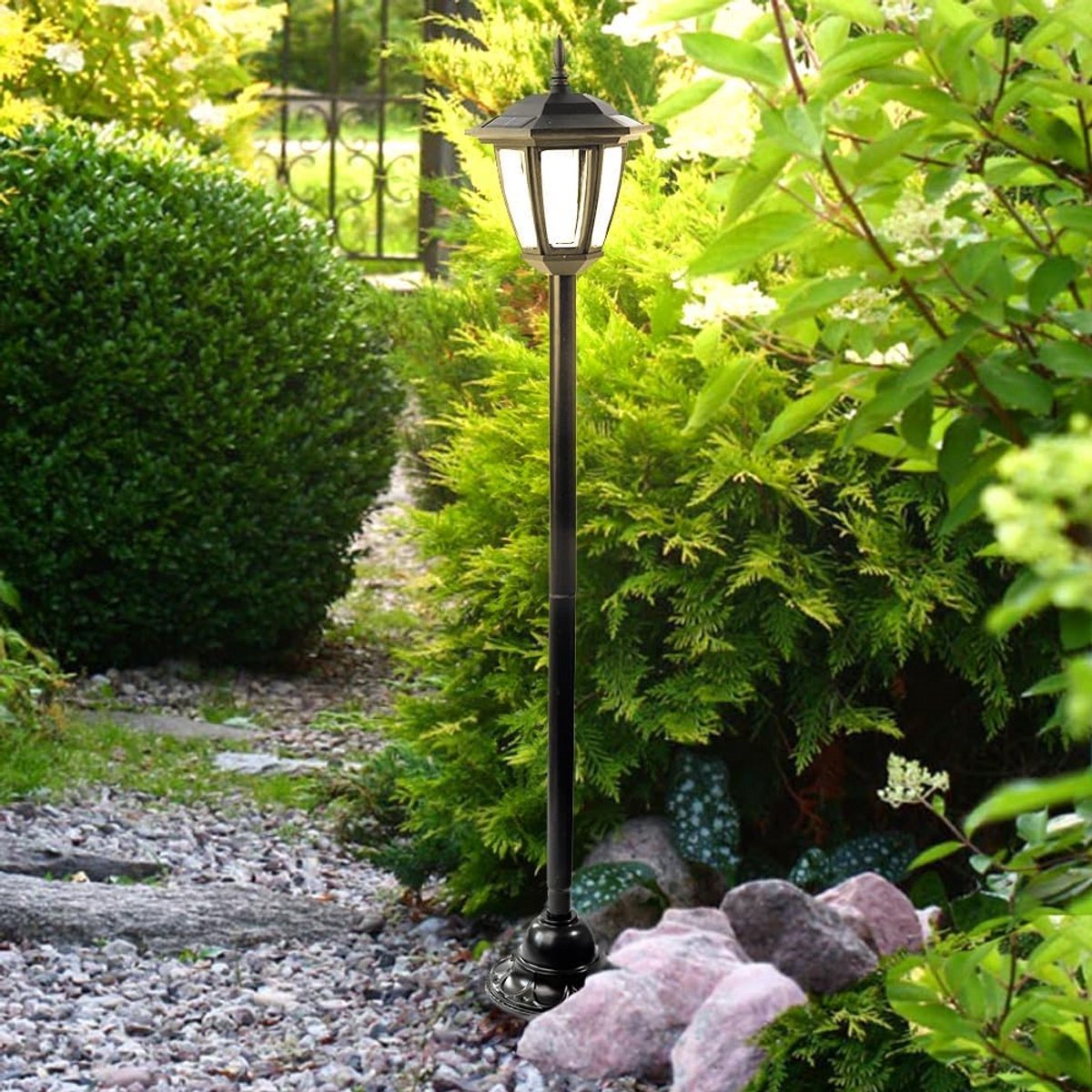 Zonne-lampenpaal 1,1 m - Victoriaanse LED-tuinlantaarn waterdicht voor buiten