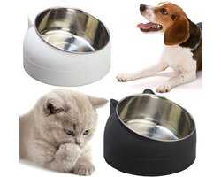 Katten Voerbak - 2 stuks - Met kattenkopjes vorm - Voerbakjes voor katten - Inhoud per voerbak 200 ml - Antislip voerbakjes katten - Verhoogde Voerbak - Kattenvoerstation - Voerbak Hond - RVS Kom - Bak katten - Hondenvoerbak - Verwijderbare Oprit