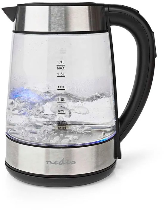Nedis KAWK320EGS bouilloire 1,7 L 2200 W Acier inoxydable, Transparent