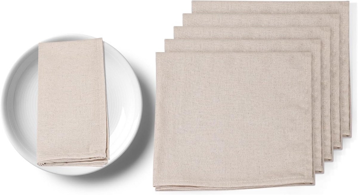 6 stuks herbruikbare linnen polyester servetten 40 cm beige - feestelijke tafeldecoratie
