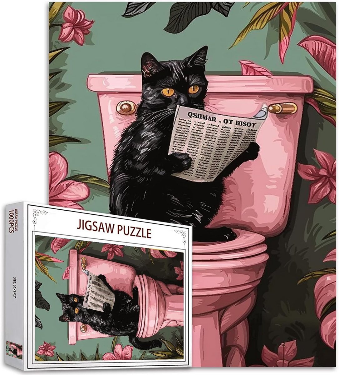 Grappige kat op toilet legpuzzel - 1000 stukjes puzzel voor volwassenen