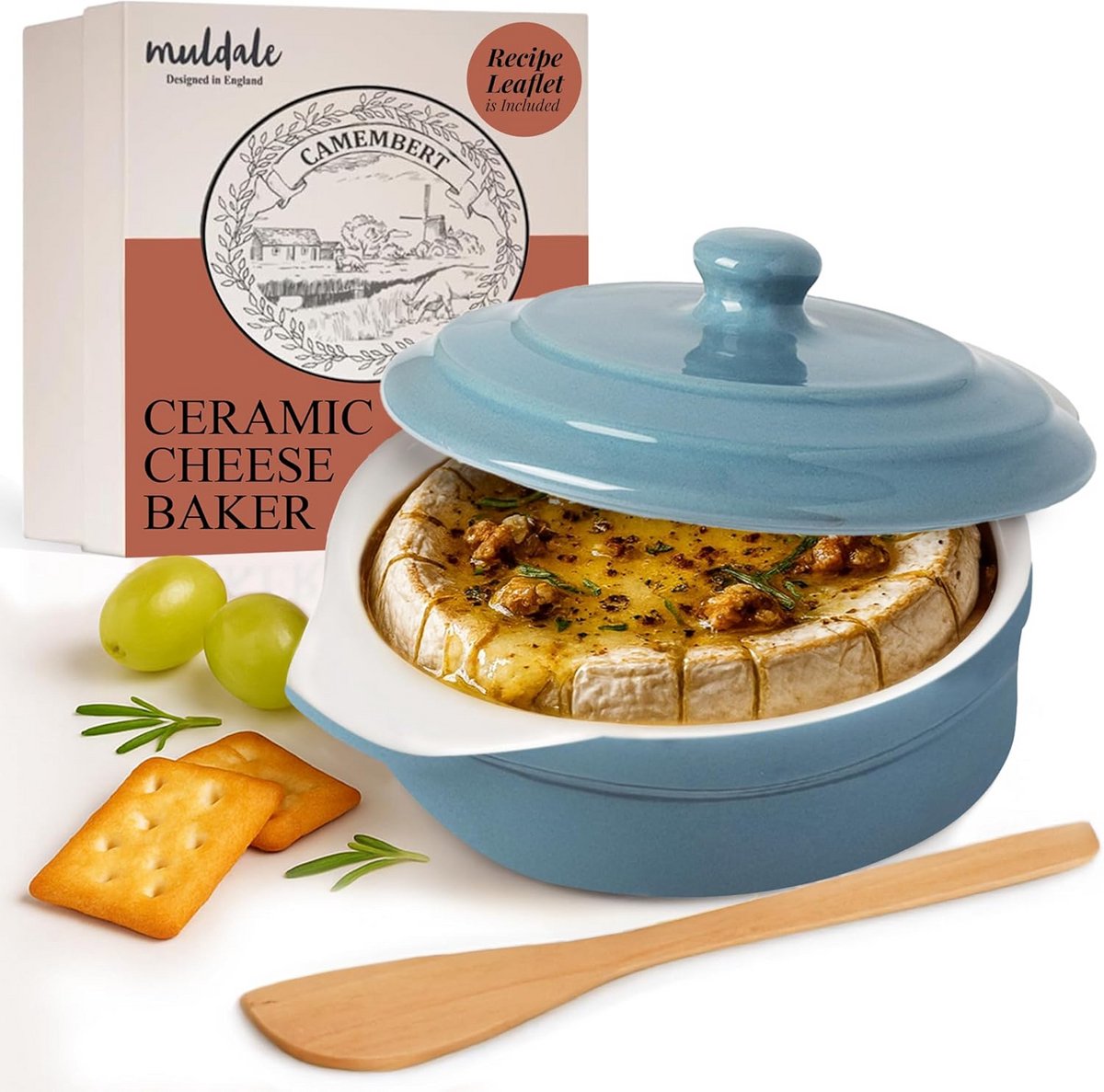 Keramische Kaasplank met Deksel en Kaassteker - Ovenbestendige Bakvorm voor Camembert en Brie - 14cm